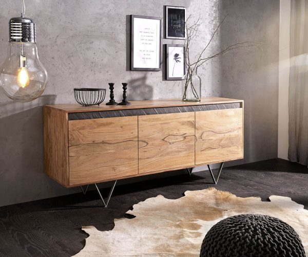 Komoda Stonegrace 175 cm akácie přírodní břidlice 3 dvířka