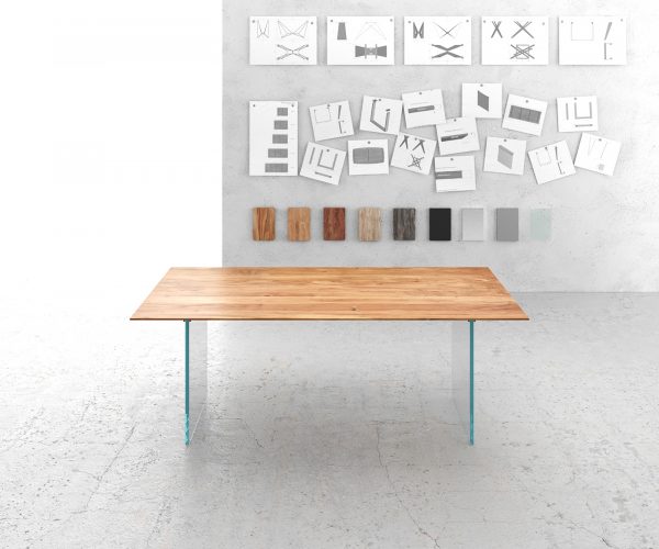 Jídelní stůl Edge 200x100 cm přírodní akácie skleněná podnož švýcarská hrana - Image 2