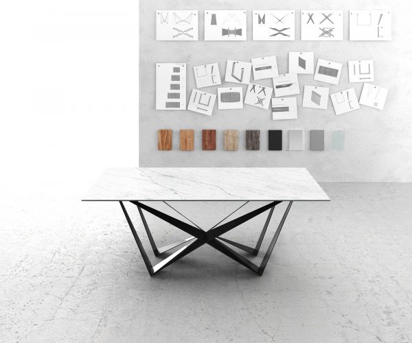 Jídelní stůl Edge 200x100cm Laminam® keramika bílá podnož plochá ocel černá - Image 2