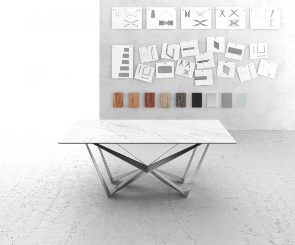 Jídelní stůl Edge 200x100cm Laminam® keramika bílá podnož plochá ocel stříbrná - Image 2