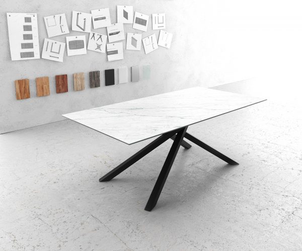 Jídelní stůl Edge 200x100cm Laminam® keramika bílá křížová podnož černá
