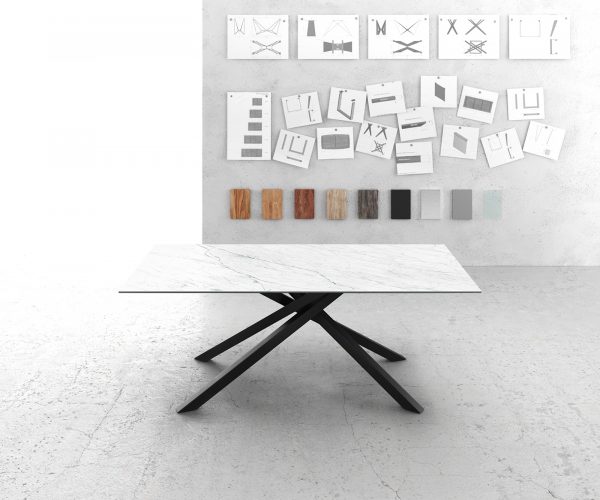 Jídelní stůl Edge 200x100cm Laminam® keramika bílá křížová podnož černá - Image 2