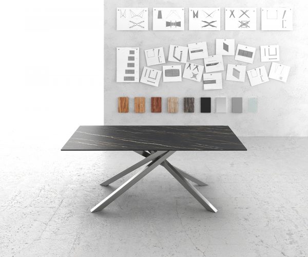 Jídelní stůl Edge 200x100cm Laminam® keramika hnědá křížová podnož stříbrná - Image 2