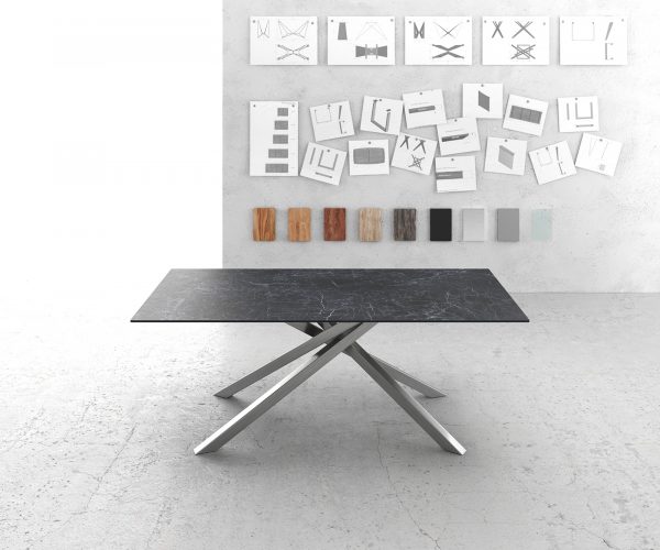 Jídelní stůl Edge 200x100cm Laminam® keramika šedá křížová podnož stříbrná - Image 2