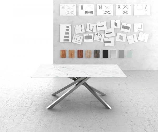 Jídelní stůl Edge 200x100cm Laminam® keramika bílá podnož křížová stříbrná - Image 2