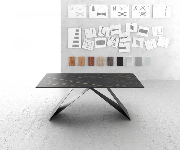 Jídelní stůl Edge 200x100cm Laminam® keramika hnědá podnož ve tvaru "V" černá - Image 2