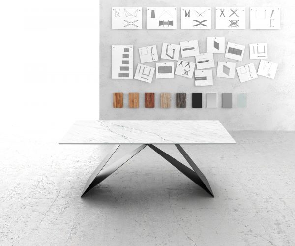 Jídelní stůl Edge 200x100cm Laminam® keramika bílá podnož ve tvaru "V" černá - Image 2