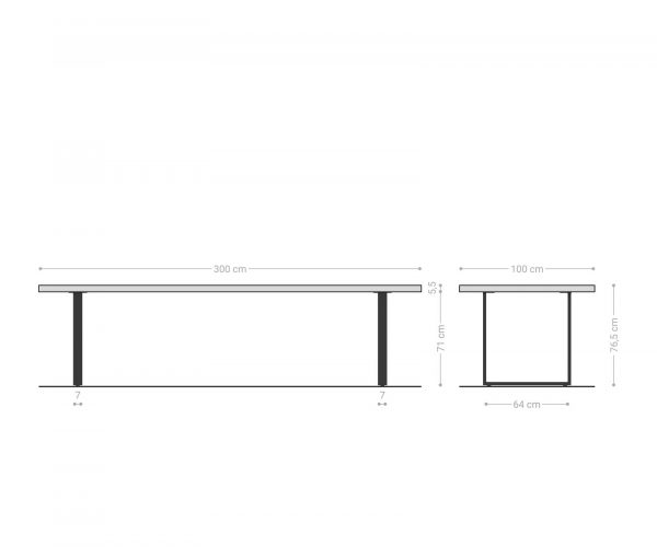 Jídelní stůl Edge 300x100 XL akácie přírodní kov černá - Image 8