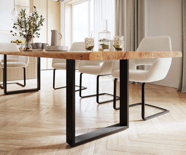 Jídelní stůl Edge 300x100 XL akácie přírodní kov černá - Image 5