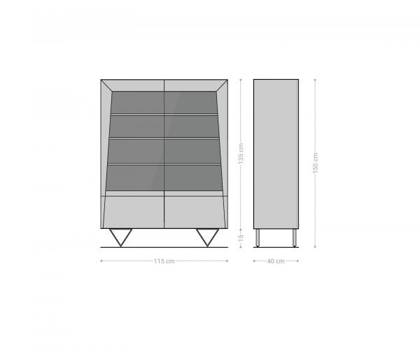 Skříň Kayu 115x150 cm přírodní akácie 2 skleněné dvířka 2 dřevěné dvířka podnož ve tvaru "V" - Image 6