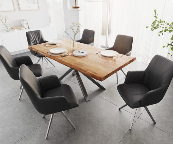 Jídelní stůl Edge 200x100 XL akácie přírodní křížová podnož nerezová ocel - Image 5