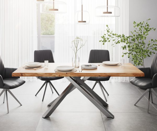 Jídelní stůl Edge 200x100 XL akácie přírodní křížová podnož nerezová ocel - Image 2