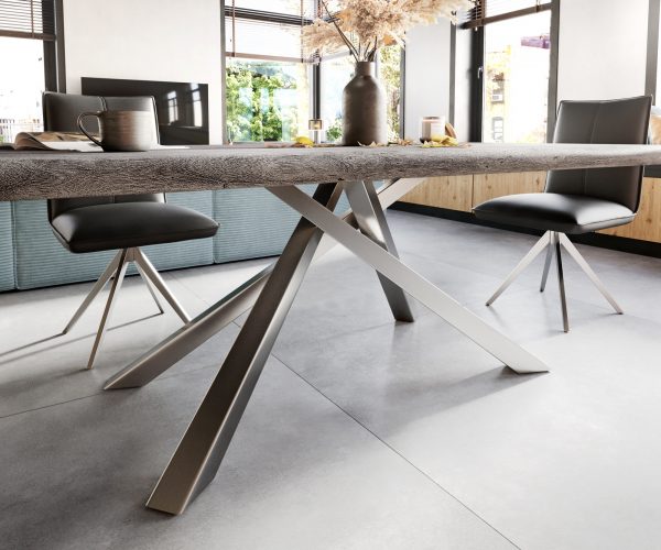 Jídelní stůl Edge 200x100 XL akácie platina křížová podnož nerezová ocel - Image 5
