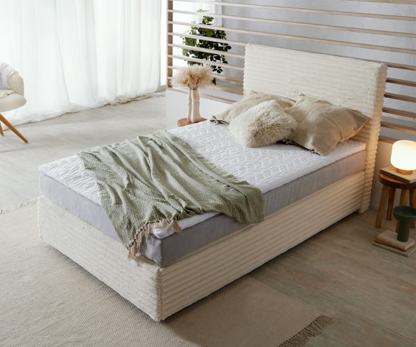 Boxspring postel Dream-Well 120x200 cm plyšový manšestr s taštičkovou pružinovou matrací a visco-topperem - Image 4