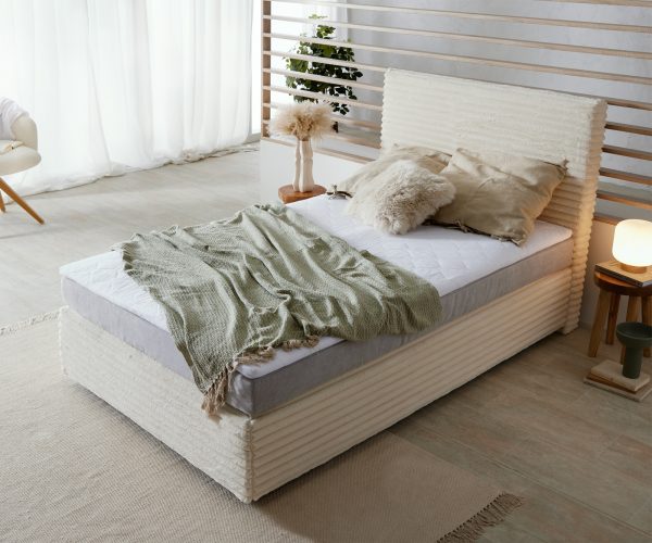 Boxspring postel Dream-Well 120x200 cm plyšový manšestr pružinová matrace a topperem - Image 4