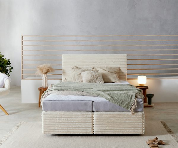 Boxspring postel Dream-Well 140x200 cm plyšový manšestr pružinová matrace a topperem - Image 2