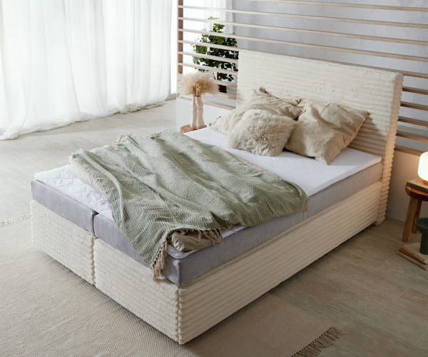 Boxspring postel Dream-Well 140x200 cm plyšový manšestr pružinová matrace a topperem - Image 4
