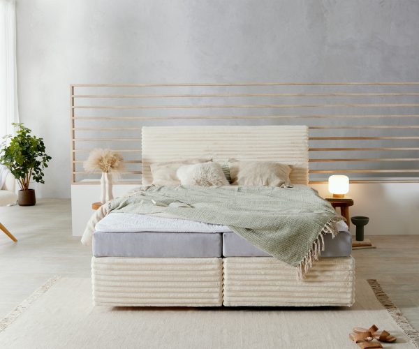 Boxspring postel Dream-Well 160x200 cm plyšový manšestr s taštičkovou pružinovou matrací a visco-topperem - Image 2