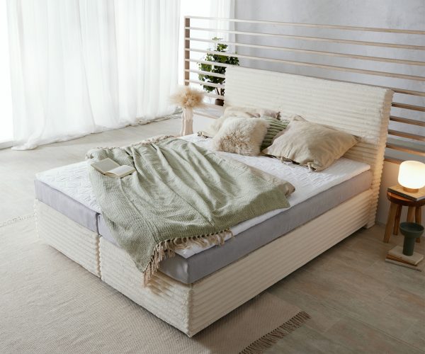 Boxspring postel Dream-Well 160x200 cm plyšový manšestr s taštičkovou pružinovou matrací a visco-topperem - Image 4