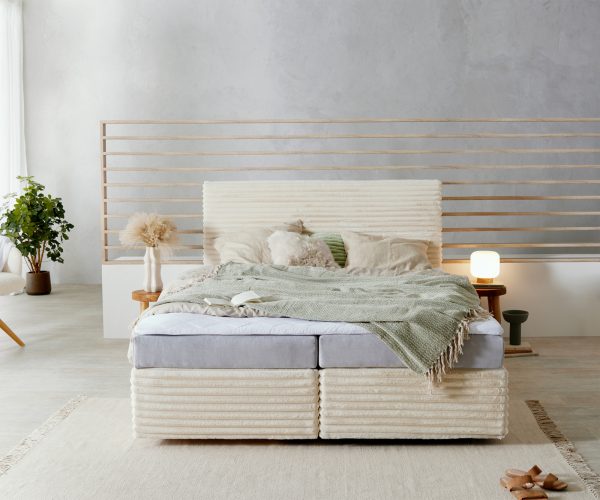Boxspring postel Dream-Well 160x200 cm plyšový manšestr pružinová matrace a topperem - Image 2