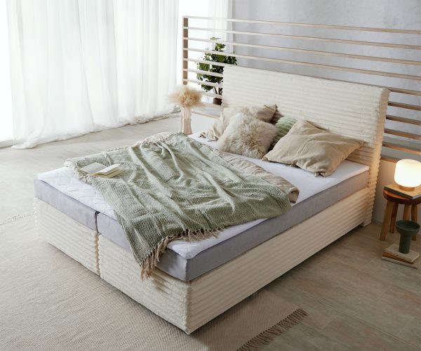 Boxspring postel Dream-Well 160x200 cm plyšový manšestr pružinová matrace a topperem - Image 4