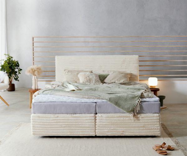Boxspring postel Dream-Well 180x200 cm plyšový manšestr s taštičkovou pružinovou matrací a visco-topperem - Image 2