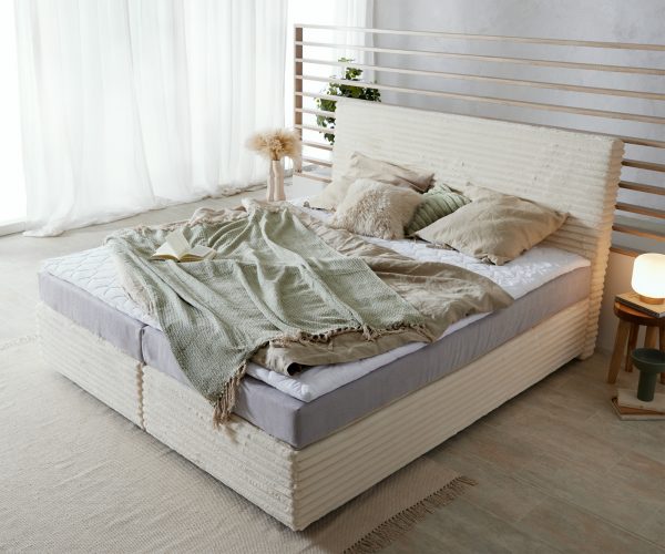 Boxspring postel Dream-Well 180x200 cm plyšový manšestr s taštičkovou pružinovou matrací a visco-topperem - Image 4
