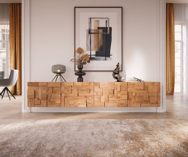 TV stolek Puzzle 220 cm přírodní akácie 4 dvířka závěsné - Image 2
