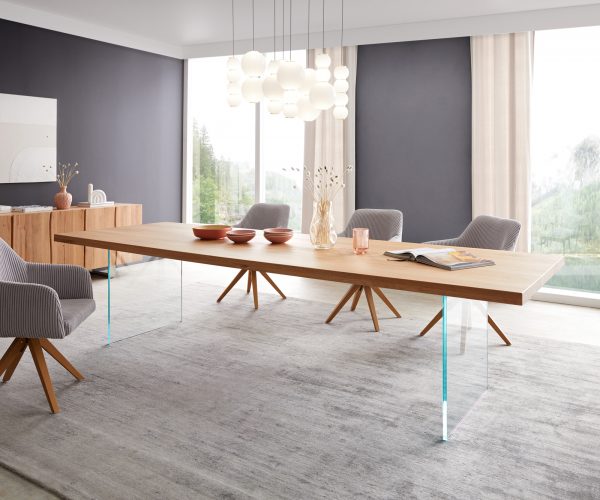 Jídelní stůl Edge 300x100 cm přírodní dub skleněná podnož - Image 2
