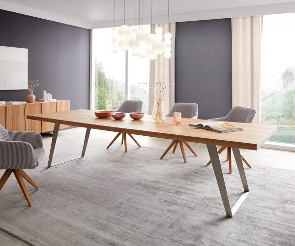 Jídelní stůl Edge 300x100 cm přírodní dub šikmá podnož nerezová ocel - Image 2