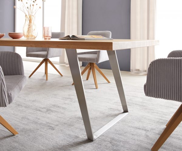 Jídelní stůl Edge 300x100 cm přírodní dub šikmá podnož nerezová ocel - Image 5