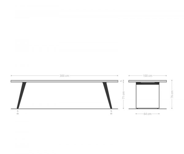 Jídelní stůl Edge 300x100 cm přírodní dub šikmá podnož nerezová ocel - Image 8