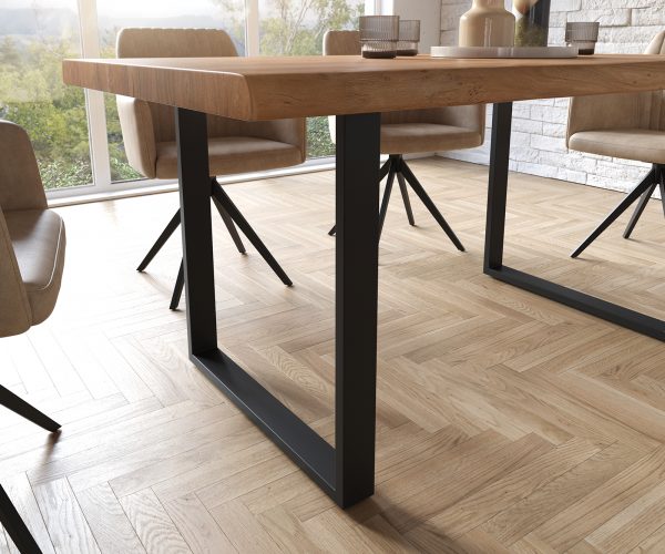 Étkezőasztal Edge 160x90 XL akác természetes fekete vékony lábazat Live-Edge - Image 6
