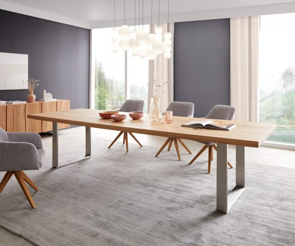 Jídelní stůl Edge 300x100 cm přírodní dub úzká podnož nerezová ocel - Image 2
