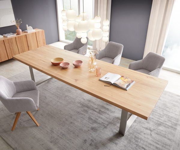 Jídelní stůl Edge 300x100 cm přírodní dub úzká podnož nerezová ocel - Image 4