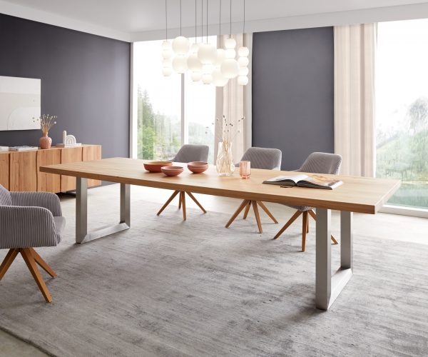 Jídelní stůl Edge 300x100 cm přírodní dub široká podnož nerezová ocel - Image 2