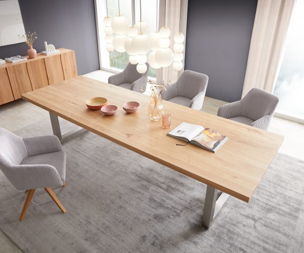 Jídelní stůl Edge 300x100 cm přírodní dub široká podnož nerezová ocel - Image 4