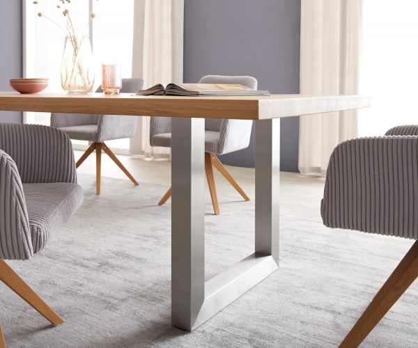 Jídelní stůl Edge 300x100 cm přírodní dub široká podnož nerezová ocel - Image 5