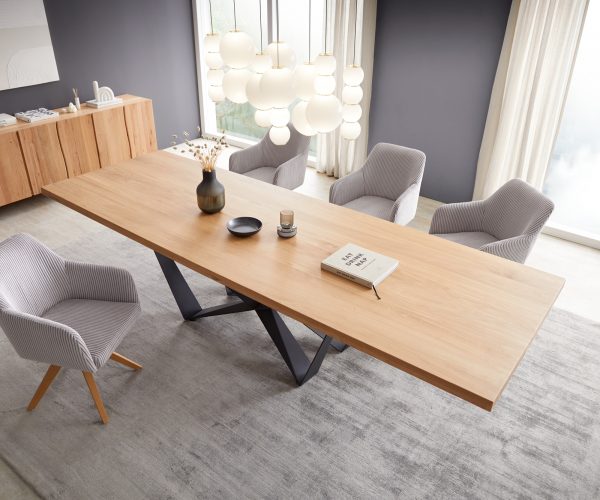 Jídelní stůl Edge 300x100 cm přírodní dub podnož plochá kov černá - Image 4