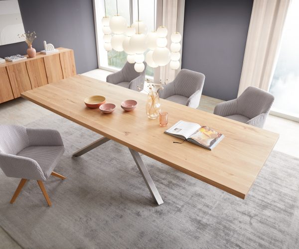 Jídelní stůl Edge 300x100 cm přírodní dub křížová podnož nerezová ocel - Image 4