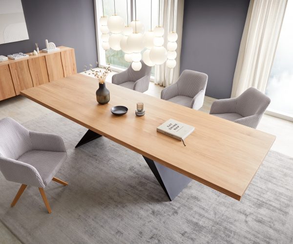 Jídelní stůl Edge 300x100 cm přírodní dub podnož ve tvaru "V" kov černá - Image 4