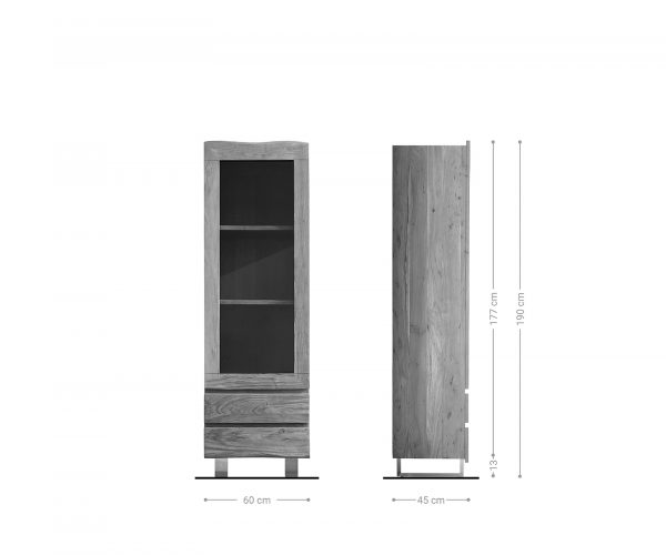Vitrína Live Edge 60x190 cm akácie přírodní hrana 1 dvířka 2 zásuvky masiv - Image 9