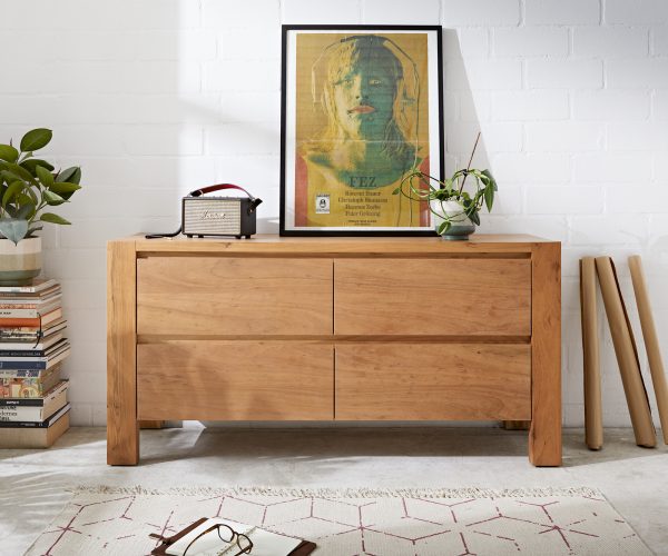 Komoda Philon 150x45 cm přírodní akácie 4 zásuvky - Image 2