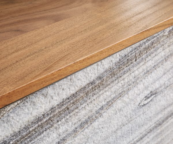 TV stolek Kleo 220 cm přírodní akácie 4 dvířka podnož ve tvaru "V" nerezová ocel - Image 3