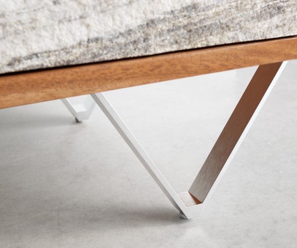 TV stolek Kleo 220 cm přírodní akácie 4 dvířka podnož ve tvaru "V" nerezová ocel - Image 7