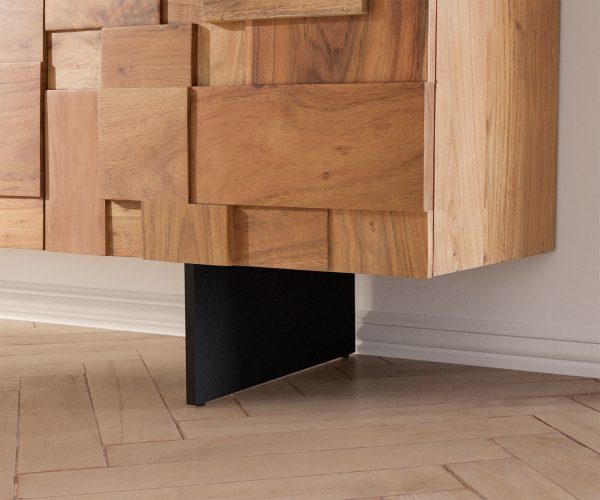 TV szekrény Puzzle 175 cm 4 ajtós akác természetes lebegő fém láb fekete - Image 5