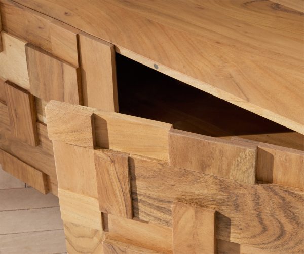 TV szekrény Puzzle 175 cm 4 ajtós akác természetes lebegő fém láb fekete - Image 4