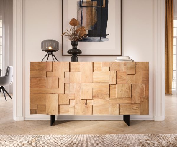 Komoda Puzzle 145 cm přírodní akácie podnož kovová černá - Image 2