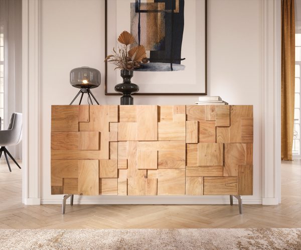 Komoda Puzzle 145 cm přírodní akácie šikmá podnož nerezová ocel - Image 2