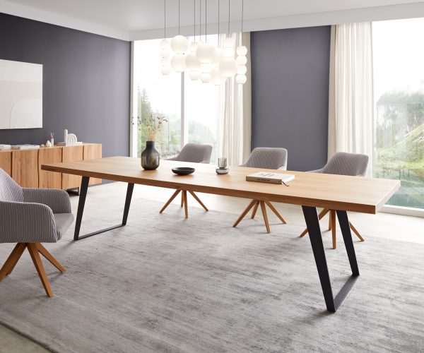 Jídelní stůl Edge 300x100 cm přírodní dub šikmá podnož kov černá - Image 2